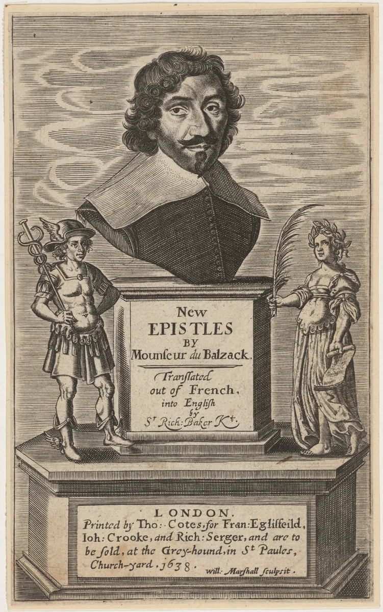 Title page to J.L. Guez, Sieur du Balzack, New Epistles by William Marshall, print, 1638
