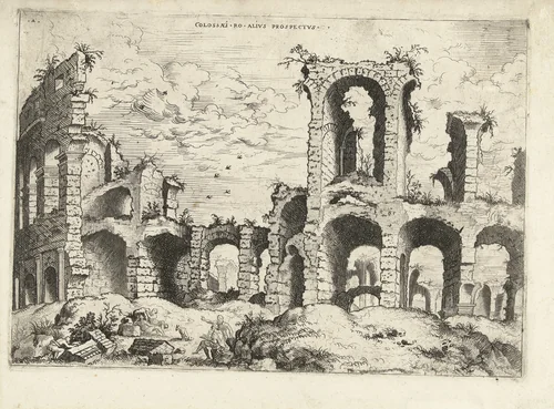 Tweede gezicht op het Colosseum te Rome by Hieronymus Cock, print, 1551