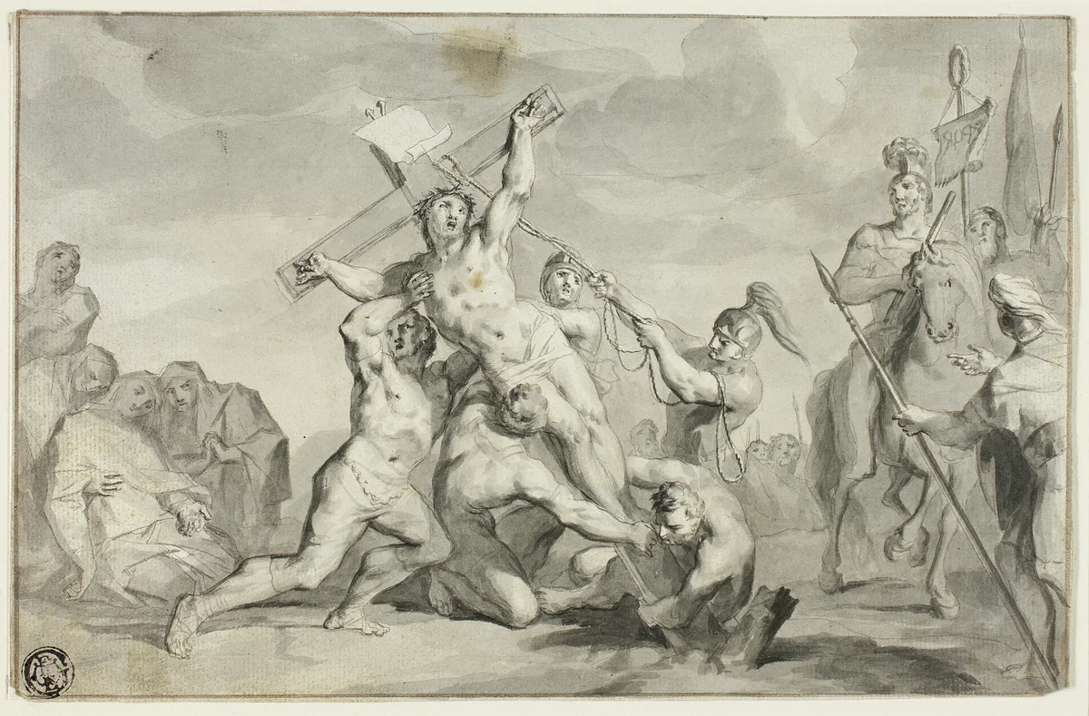 The Raising of the Cross by Ottmar Elliger, drawing, 1686-1735
