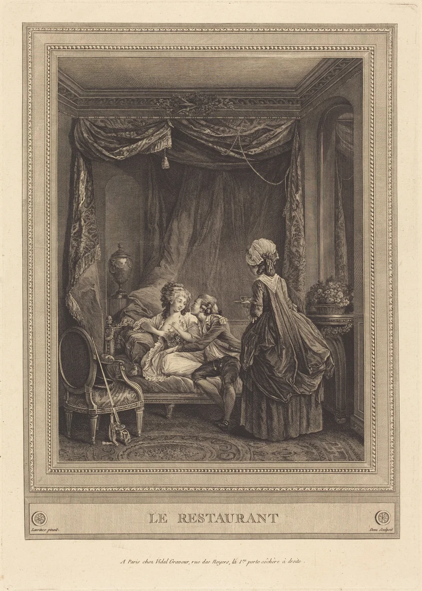 Le restaurant by Jeanne Deny; Martial Deny; Nicolas Lavreince, print, 1782