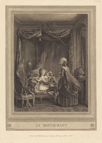 Le restaurant by Jeanne Deny; Martial Deny; Nicolas Lavreince, print, 1782