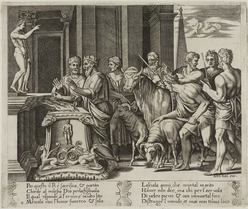 Psyche's Father Consulting the Oracle by Agostino dei Musi, print, 1530-1540