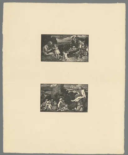 Badende kinderen en landschap met kinderen by Thomas Sturge Moore, print, 1904