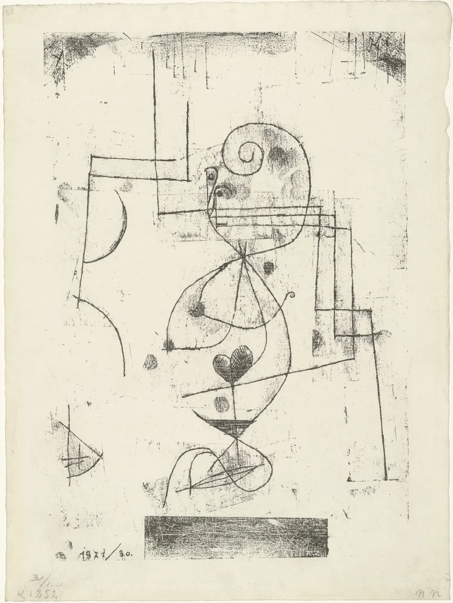 Queen of Hearts (Herzdame) from the periodical Der Ararat. Glossen, Skizzen und Notizen zur Neuen Kunst vol. 2, no. 4 (April 1921) by Paul Klee, print, 1921