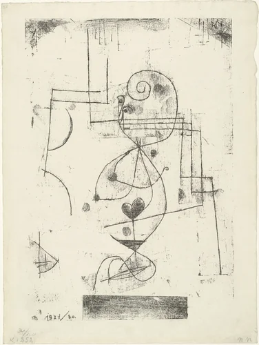 Queen of Hearts (Herzdame) from the periodical Der Ararat. Glossen, Skizzen und Notizen zur Neuen Kunst vol. 2, no. 4 (April 1921) by Paul Klee, print, 1921