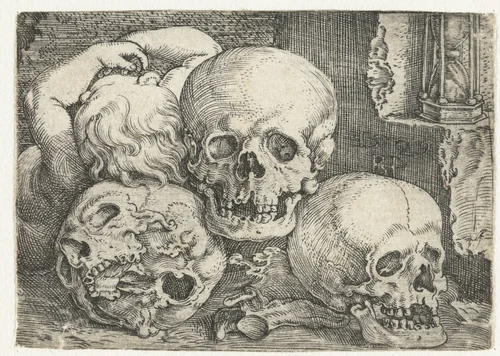 Kind met drie schedels by Unknown, print, 1529