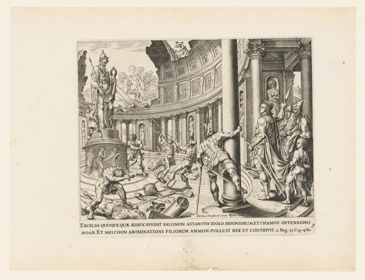 The Destruction of the Temple of Ashtoreth, Chemosh, and Milcom by Claes Jansz Visscher, print, 1564-1646