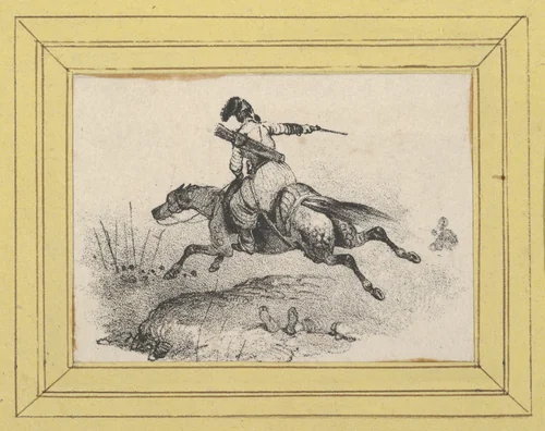 Soldier on galloping horse by Victor Adam, print, 1820-1866