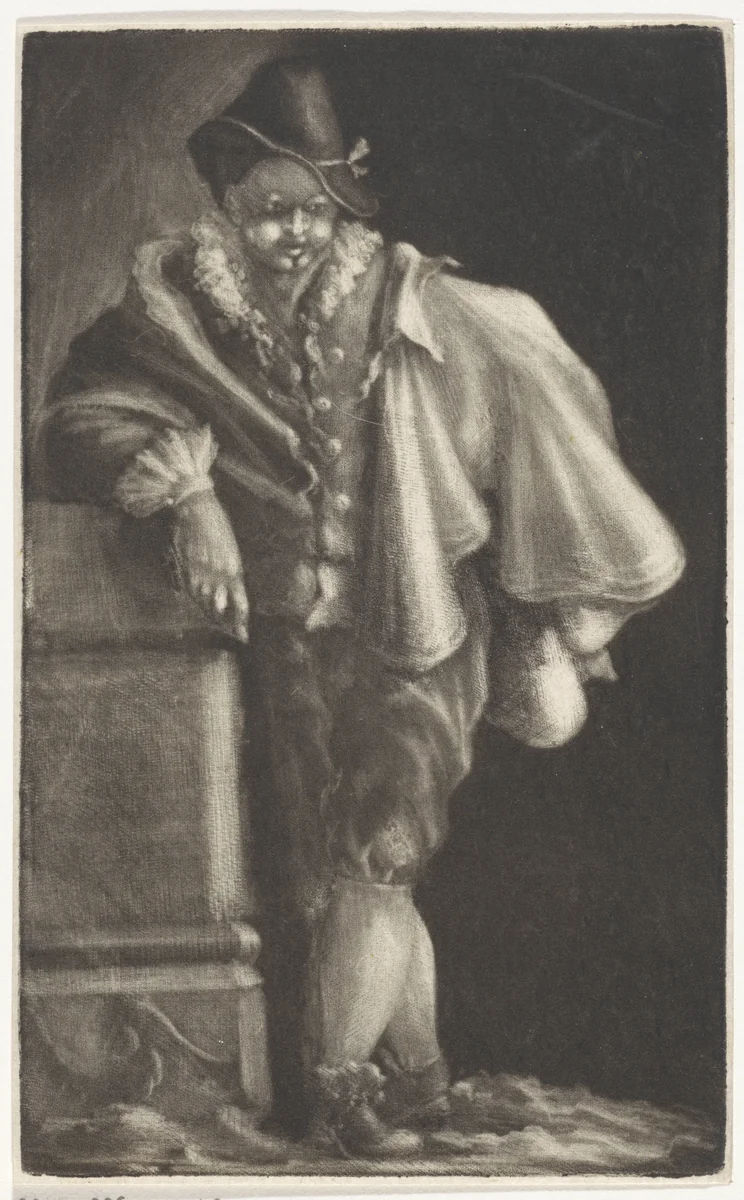 Man leunt op een muur by anonymous, print, 1650-1800