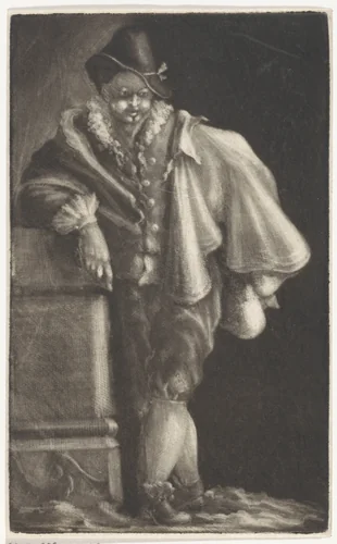 Man leunt op een muur by anonymous, print, 1650-1800