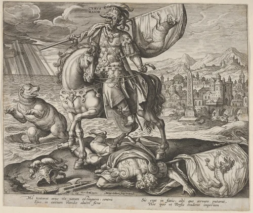 Cyrus, King of Persia, from "Four Illustrious Rulers of Antiquity" by Adriaen Collaert, print, 1590-1599