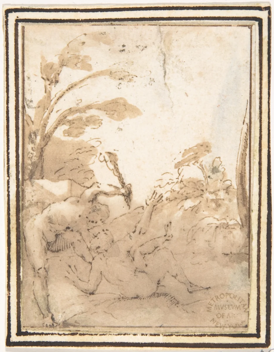 Cain Slaying Abel by Francesco Allegrini, drawing, 1624-1663