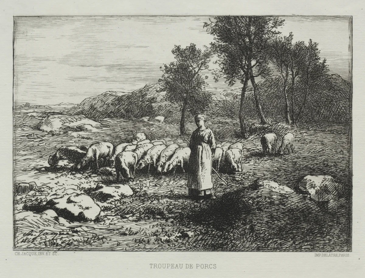 Herd of Swine by Charles-Émile Jacque, print, 1868