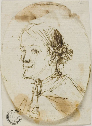 Portrait Bust of Man Wearing Cravat (recto); Sketch of Saddle (verso) by Stefano della Bella, drawing, 1630-1664
