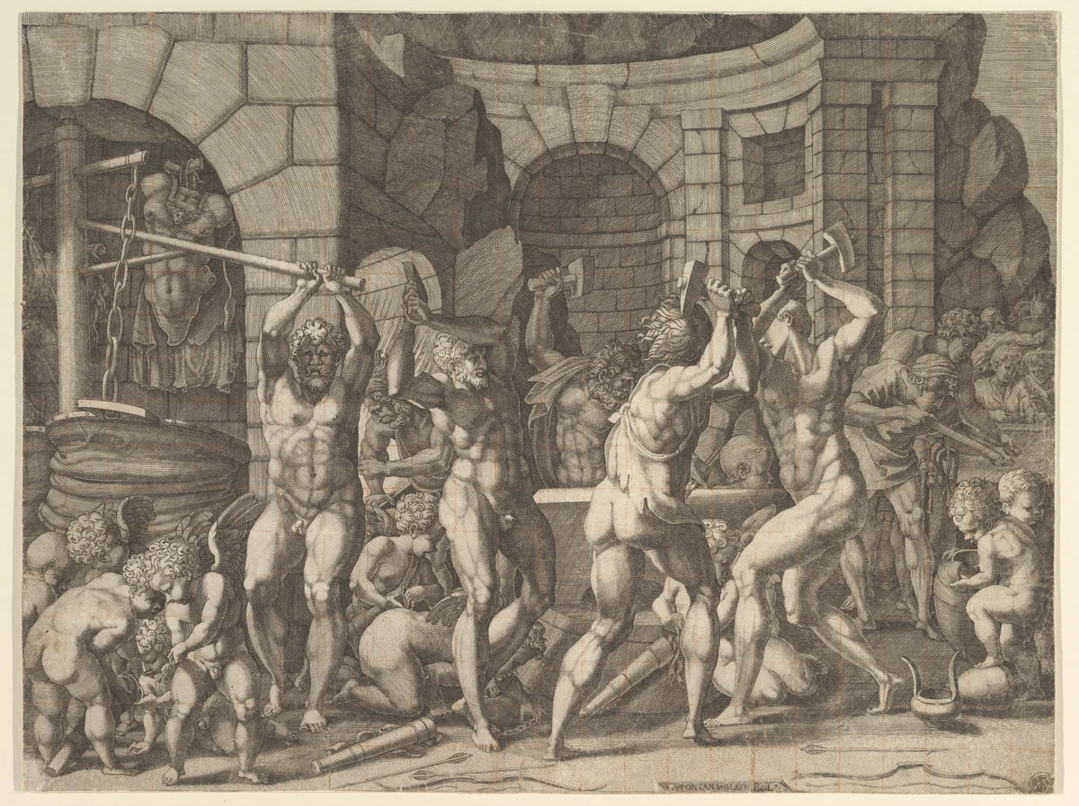 Vulcan's Forge by Master FG, print, 1520-1580