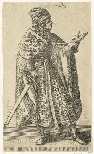 Portret van Willem III de Goede, graaf van Holland en Henegouwen by Adriaen Matham, print, 1620