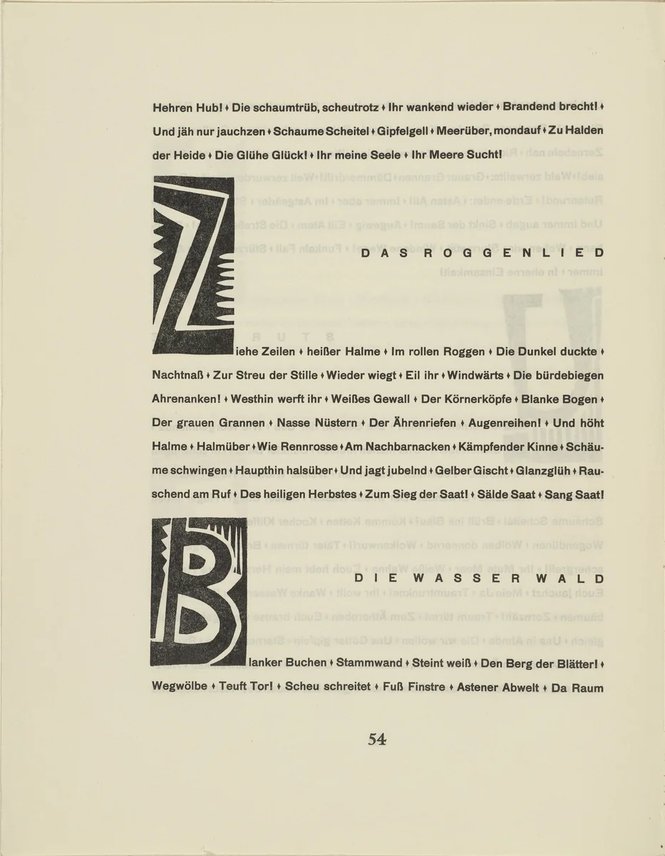 Ornamental initial 'B' from the periodical Kündung, vol. 1, no. 4, 5, 6 (April, May, June 1921) by Karl Schmidt-Rottluff, periodical, 1921