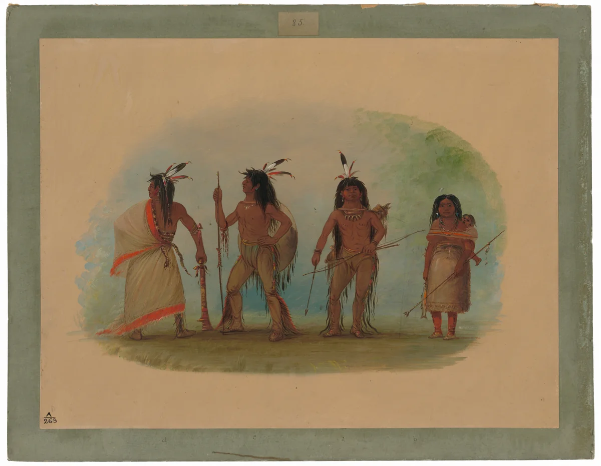 Four Apachee Indians by George Catlin, painting, 1855-1869