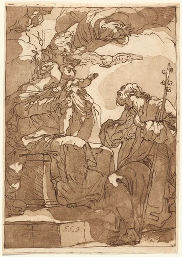 The Holy Family with God the Father by Gaetano Gandolfi, print, 1770-1789