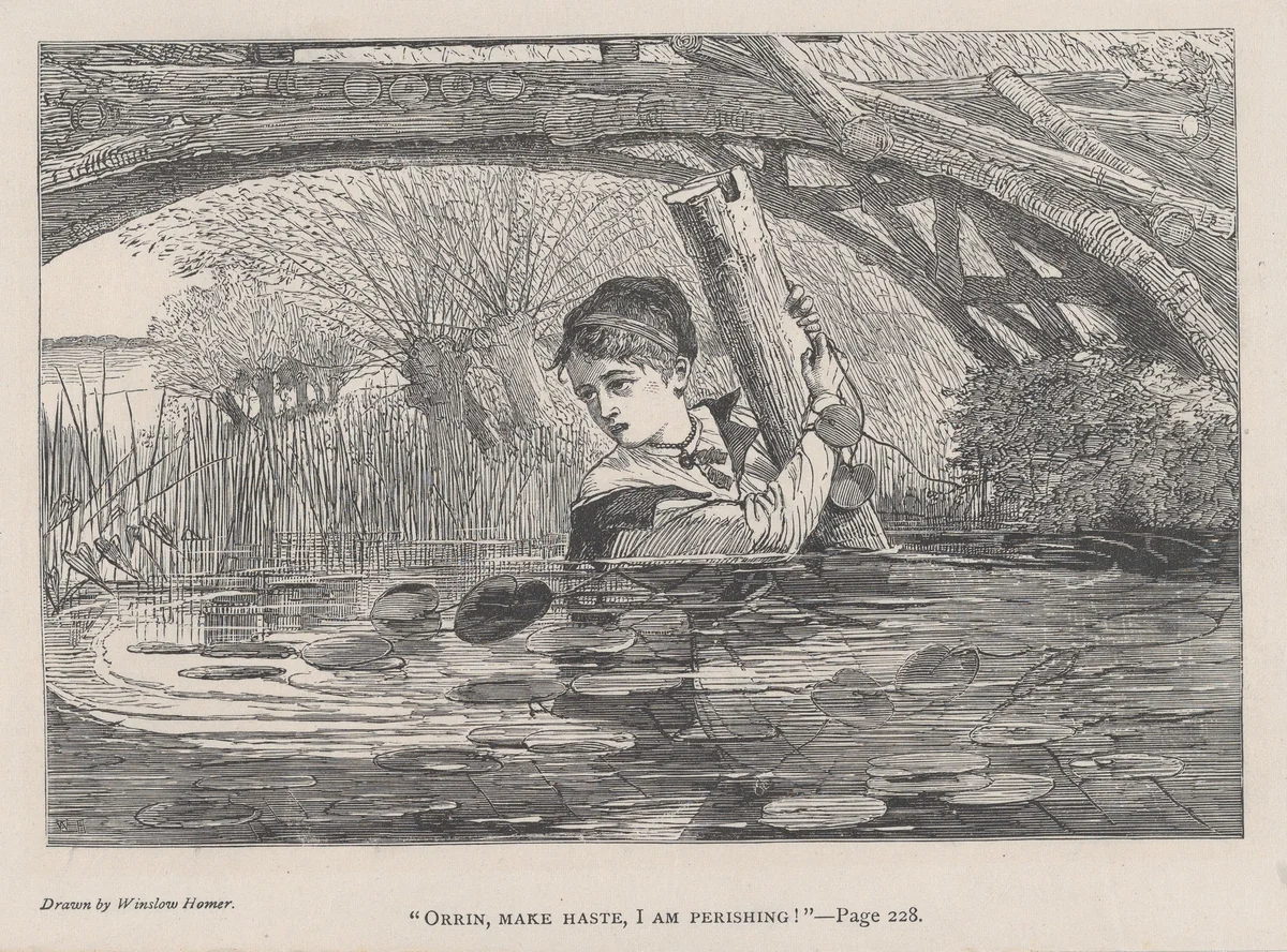 "Orrin, Make Haste, I Am Perishing!" (The Galaxy, An Illustrated Magazine of Entertaining Reading, Vol. VI) by Winslow Homer, print, 1868