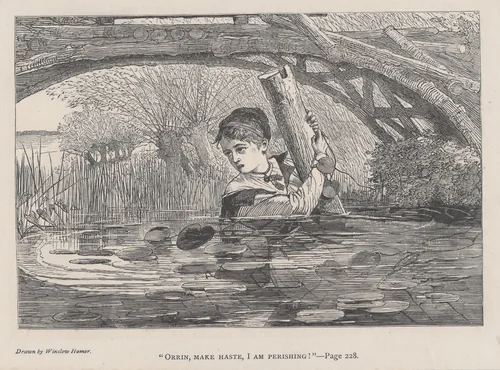 "Orrin, Make Haste, I Am Perishing!" (The Galaxy, An Illustrated Magazine of Entertaining Reading, Vol. VI) by Winslow Homer, print, 1868