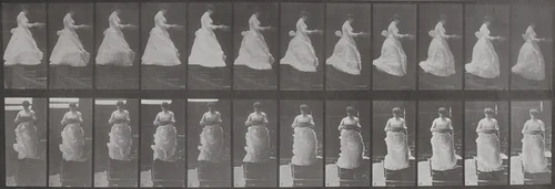 Plate Number 134. Descending stairs with a basin in hands by Eadweard Muybridge, photograph, 1887