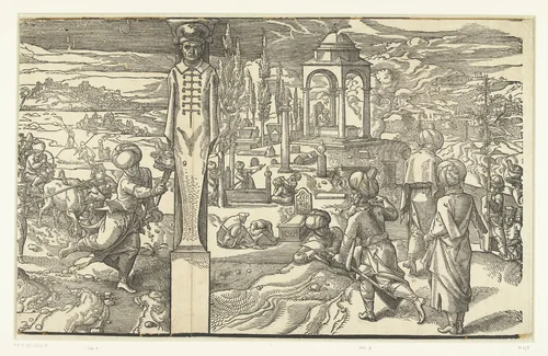 Feest van de nieuwe maan en begrafenis by Pieter Coecke van Aelst, print, 1553