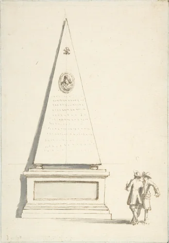Funerary Monument with Two Male Figures (Santa Maria del Popolo, Cappella Chigi, Rome) by anonymous, drawing, 1700-1800
