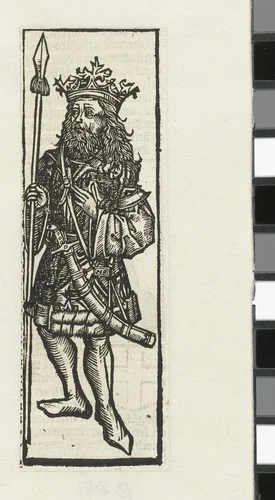 Staande vorst met speer by anonymous, print, 1480-1517