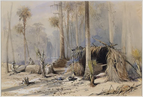 The Cypress-Shingle Yard, Ocklawaha River, Florida by Harry Fenn, artwork, 1870