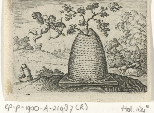 Amor bij een bijenkorf by Michiel le Blon, print, 1616