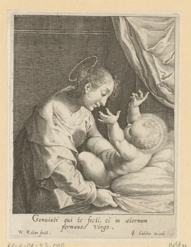 Maria met Christuskind op een kussen by Unknown, print, 1591-1629