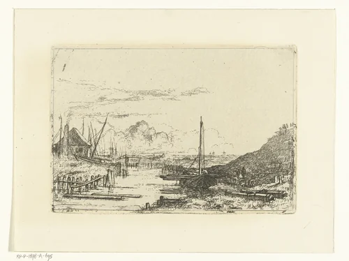 Landschap met kleine haven by Albertus Brondgeest, print, 1796-1849