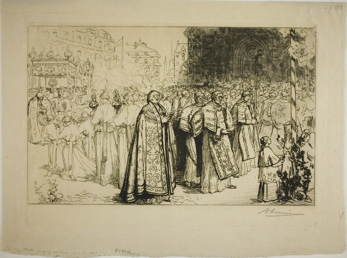 Re-entry of the Procession into Nantes Cathedral by Louis Auguste Lepère, print, 1901