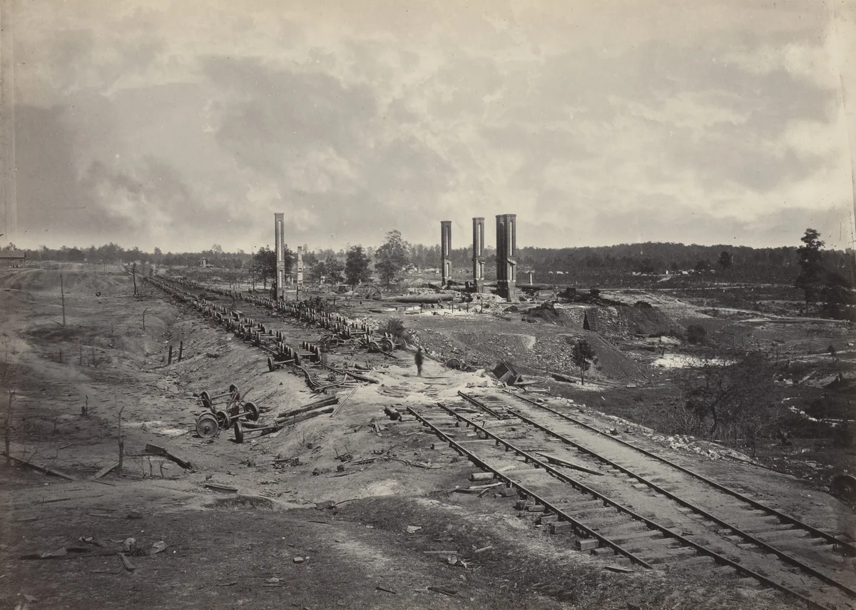 Destruction of Hood's Ordnance Train from the album Photographic Views of Sherman's Campaign(1866) by George N. Barnard, photograph, 1864