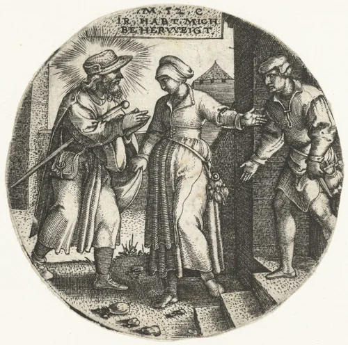 Christus wordt als vreemdeling gehuisvest by Unknown, print, 1534