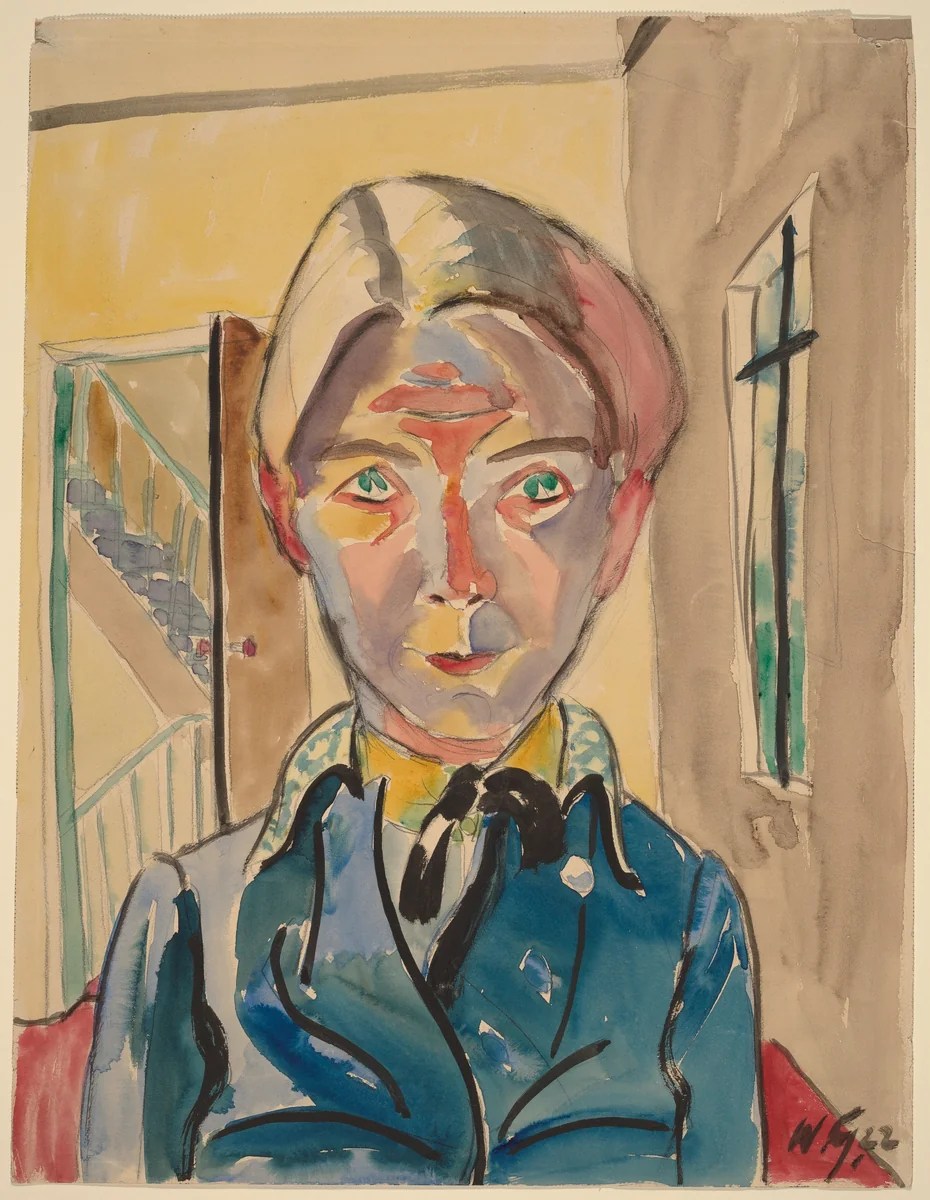 Self-Portrait in Front of Stairs (Selbst vor Treppe) by Walter Gramatté, drawing, 1922