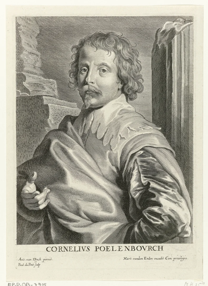 Portret van Cornelis van Poelenburgh by Pieter de Jode, print, 1628-1670