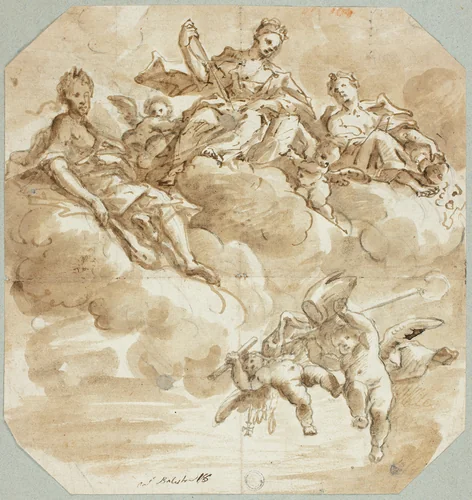Mary as Queen of Heaven or Apotheosis of Saint by Antonio Balestra, drawing, 1686-1740