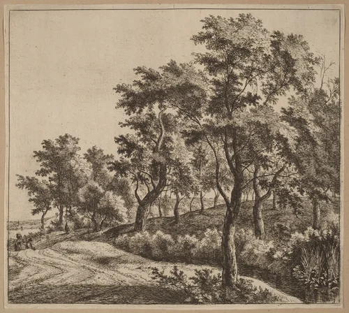 Landscape with a Stream by Jan Hackaert, print, 1628-1699