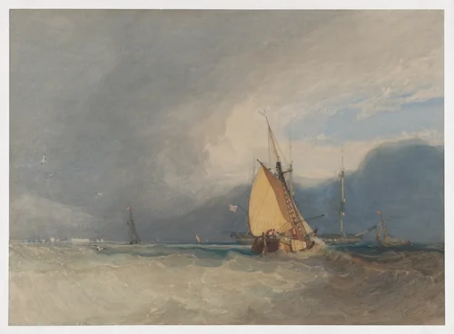 Boats off the coast, storm approaching by John Sell Cotman, drawing, 1830