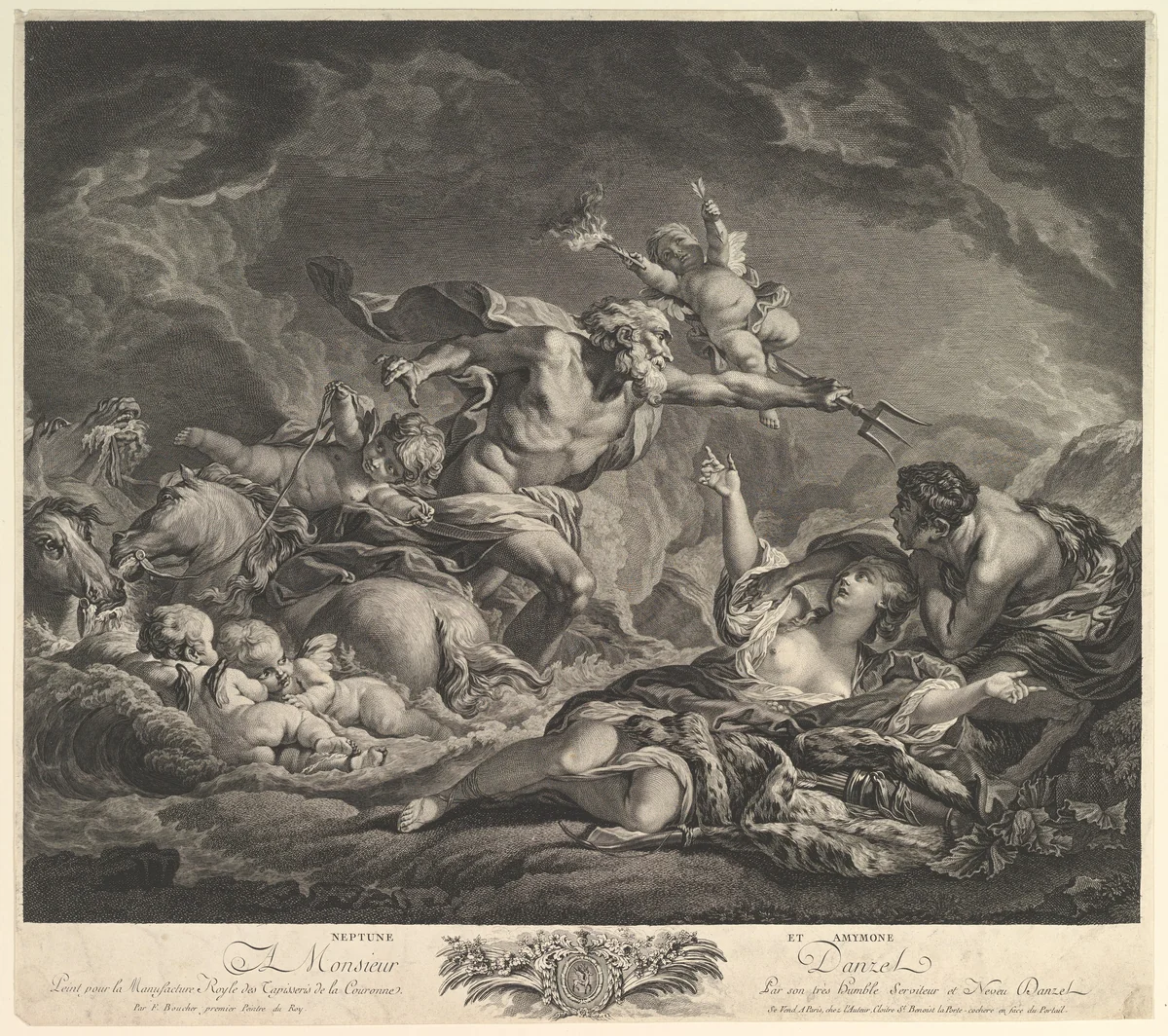 Neptune and Amymone by Jean Claude Danzel, print, 1752-1809