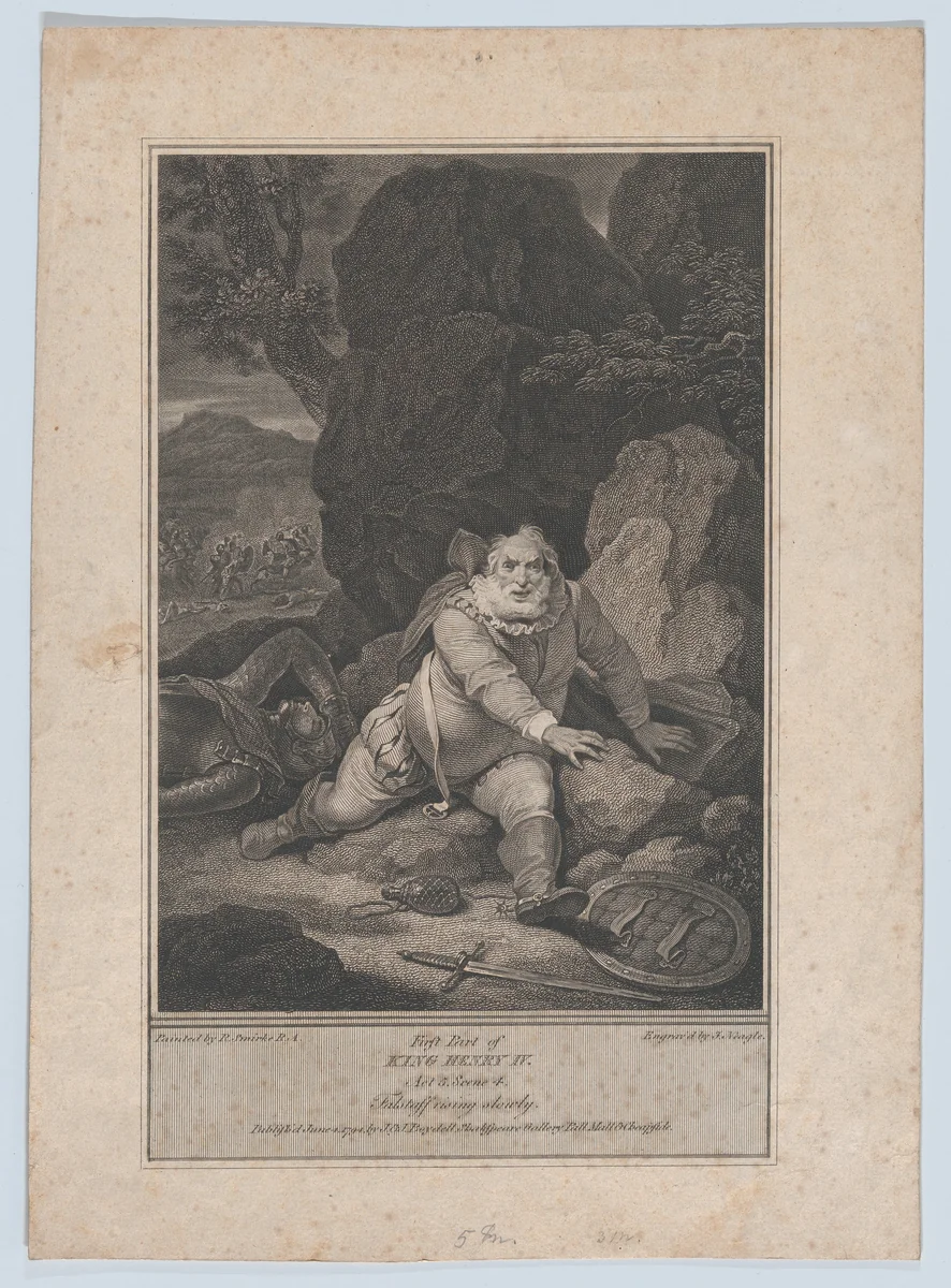 Falstaff Rising Slowly (Shakespeare, First Part of King Henry IV, Act 5, Scene 4) by James Neagle, print, 1794