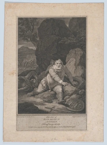 Falstaff Rising Slowly (Shakespeare, First Part of King Henry IV, Act 5, Scene 4) by James Neagle, print, 1794