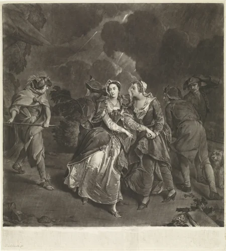 Actrice Susannah Maria Cibber in de rol van Cordelia by Pieter van Bleeck, print, 1755-1764