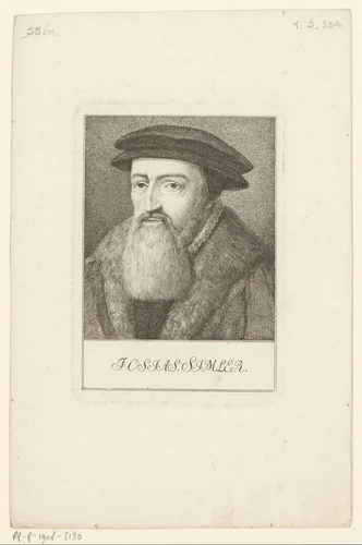 Portret van Josias Simlerus by Heinrich Pfenninger, print, 1759-1815