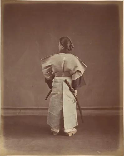 [Woman in Traditional Japanese Garment Photographed from Behind] by Suzuki Shin'ichi, photograph, 1870-1879