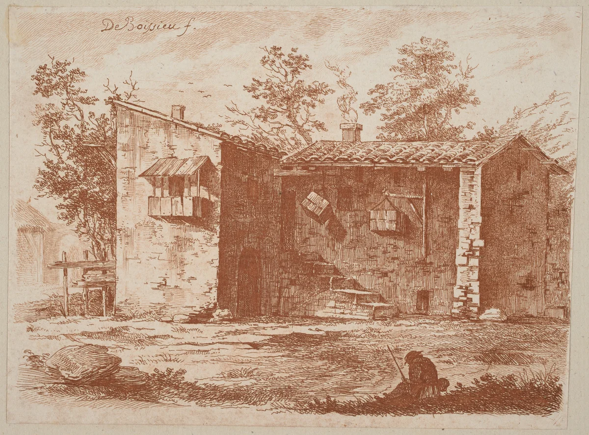 Two Houses with Tile Roofs by Jean Jacques de Boissieu, print, 1759