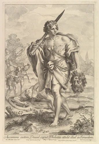 David with the Head of Goliath by Robert van Audenaerde, print, 1663-1743