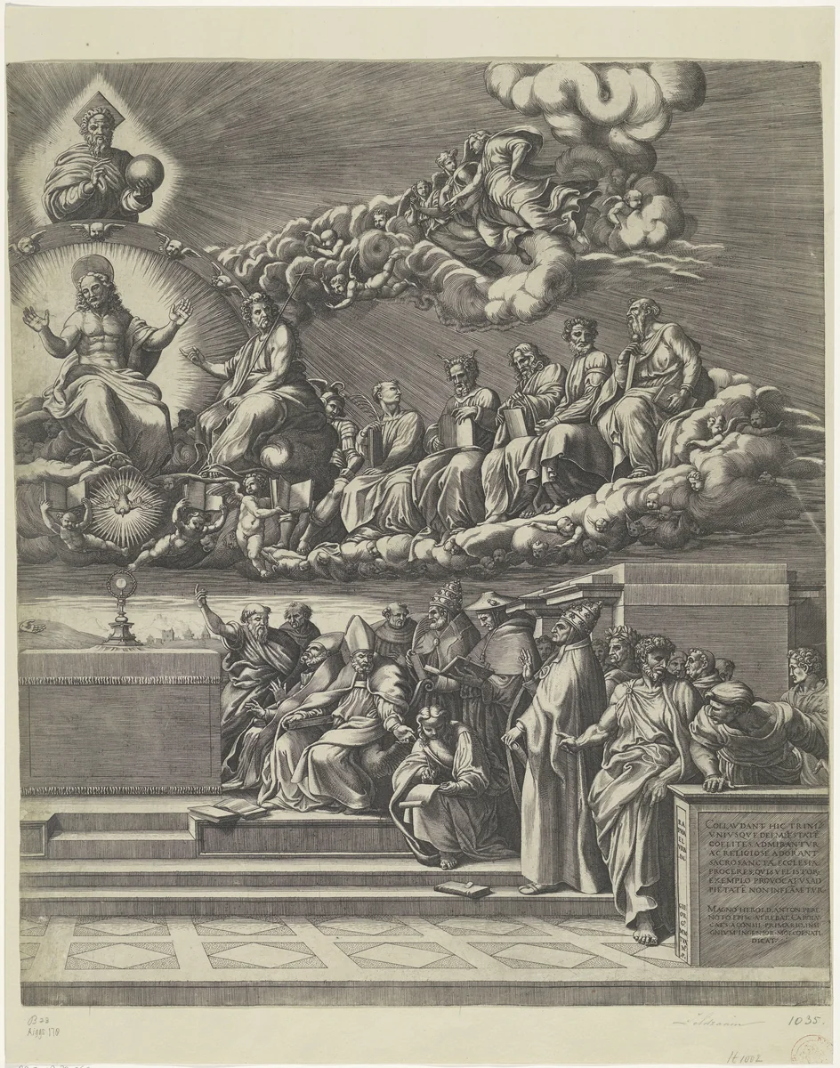 Dispuut over het Heilige Sacrament (rechter deel) by Unknown, print, 1552